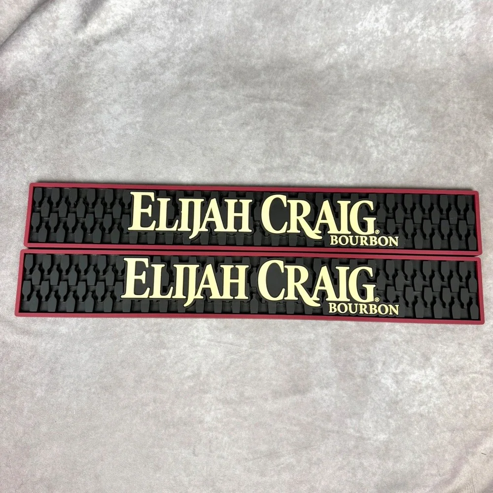 Elijah Craig Bourbon Bar Mats Set of 2 Black Red Rubber Rail Drip Service Mats